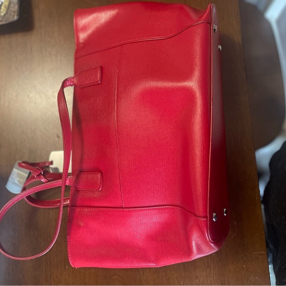 Lauren Ralph Lauren Newbury Tote Saffiano Leather Purse Red Pocketbook - Picture 9 of 9